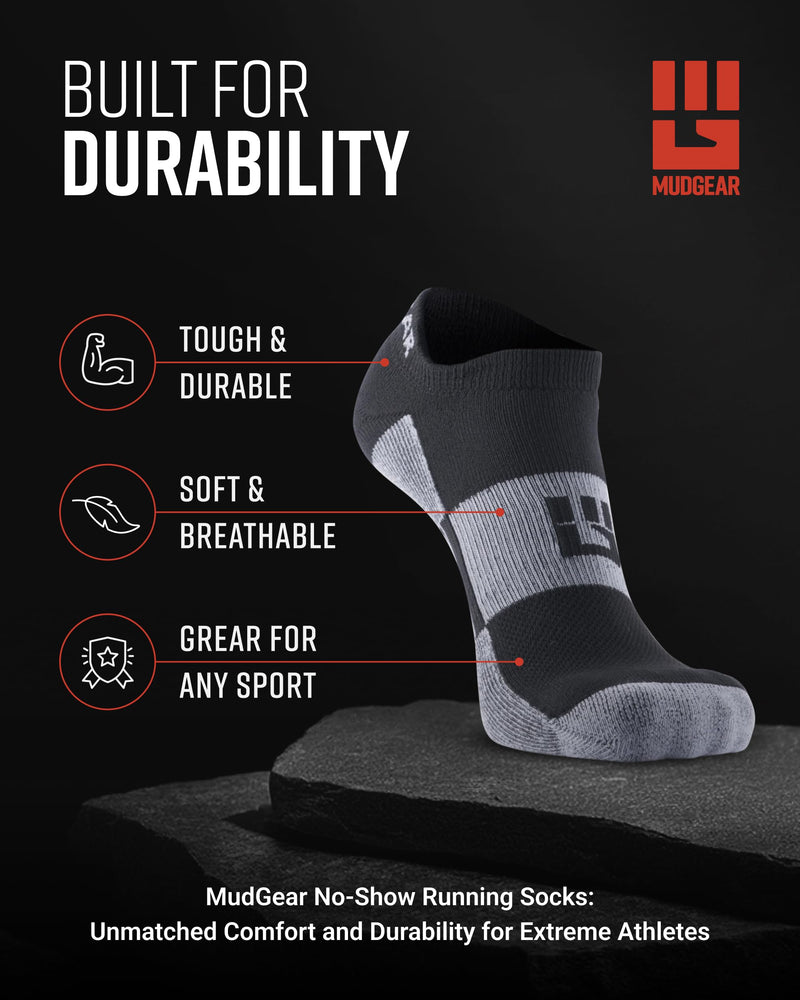 Load image into Gallery viewer, MudGear - No-Show Running Socks - Black/Gray (2 Pair Pack)