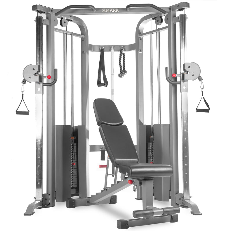 Load image into Gallery viewer, XMARK - Functional Trainer Cable Machine with 200 lb Weight Stacks and Adjustable Weight Bench