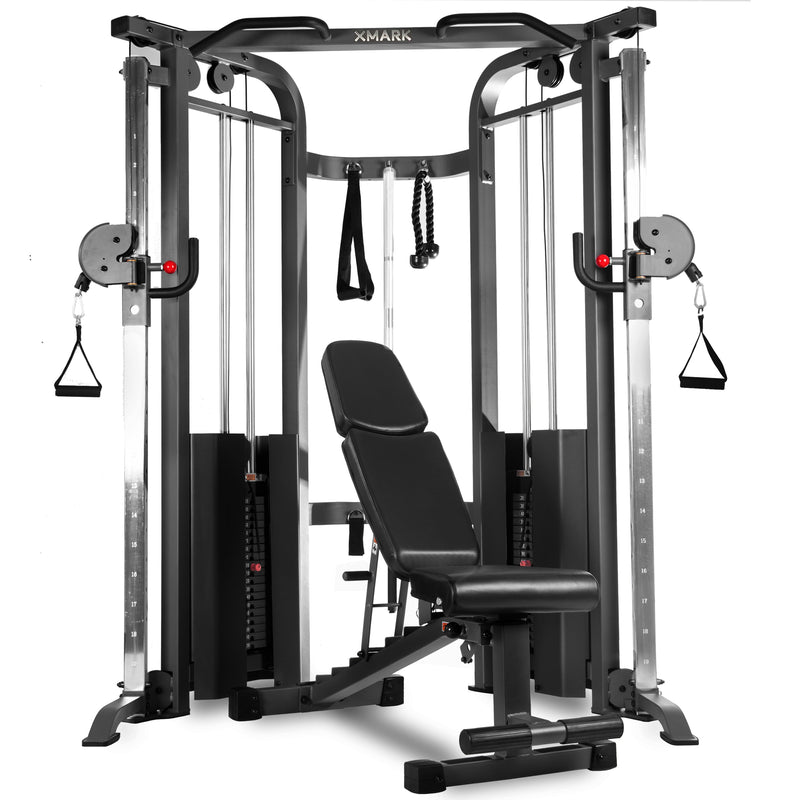 Load image into Gallery viewer, XMARK - Functional Trainer Cable Machine with 200 lb Weight Stacks and Adjustable Weight Bench