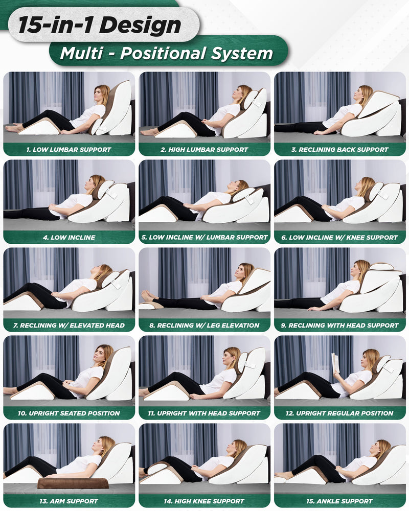 Load image into Gallery viewer, Lunix - LX5 4pcs Orthopedic Bed Wedge Pillow System, with Hot Cold Pack Brown/White