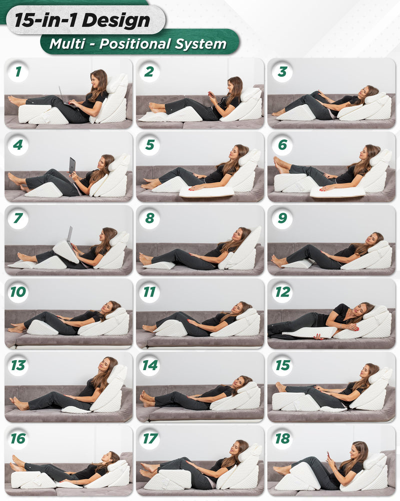 Load image into Gallery viewer, Lunix - LX13 6pcs Orthopedic Bed Wedge Pillow System, with Hot Cold Pack White