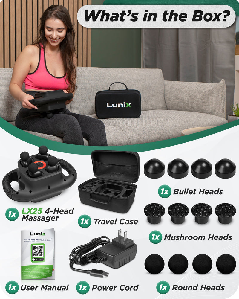 Load image into Gallery viewer, Lunix - LX25 4-Head Percussion Massager with Infrared Light (Charcoal Black)
