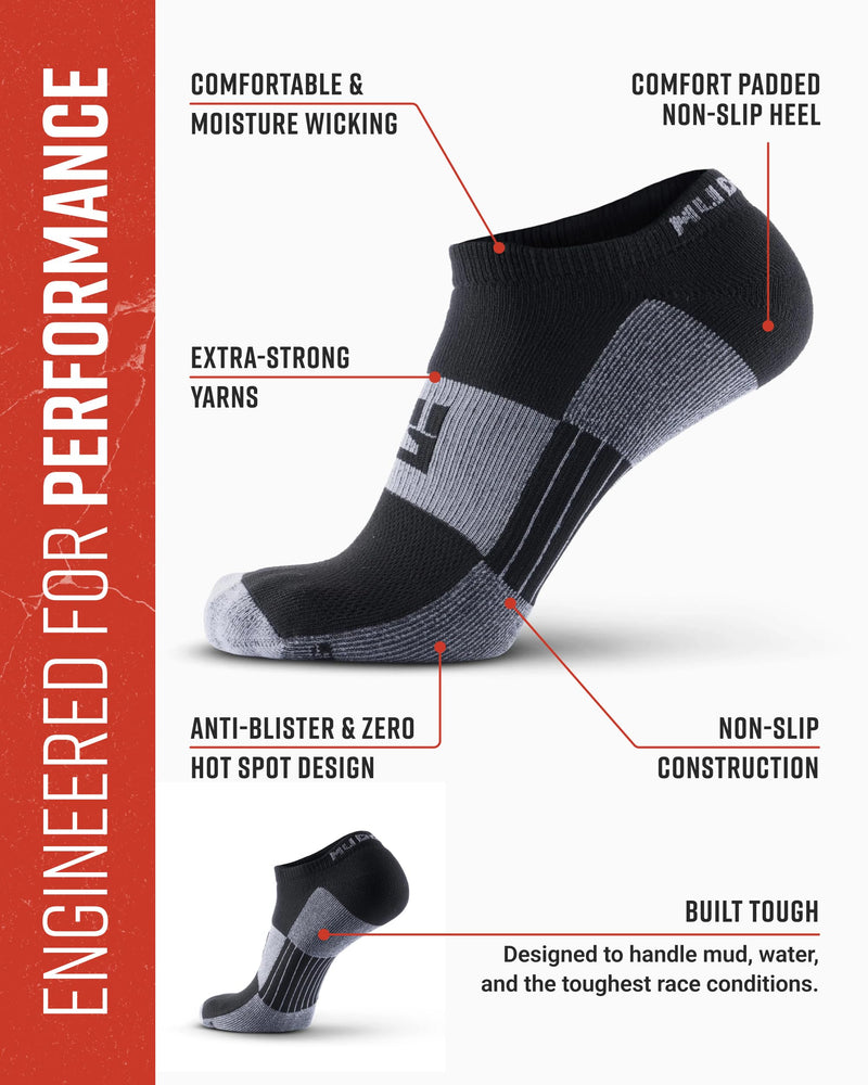 Load image into Gallery viewer, MudGear - No-Show Running Socks - Black/Gray (2 Pair Pack)