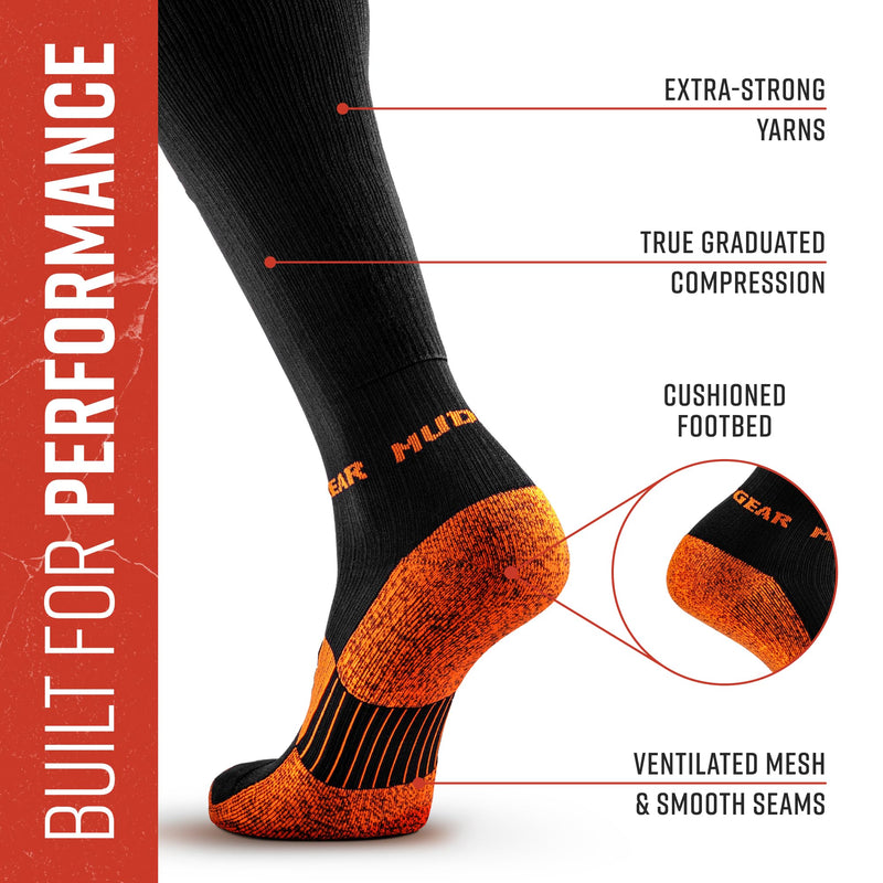 Load image into Gallery viewer, MudGear - Tall Compression Socks (Black/Orange)