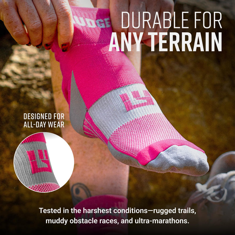 Load image into Gallery viewer, MudGear - Quarter Crew Trail Socks (Pink/Gray, 2-Pair Pack)