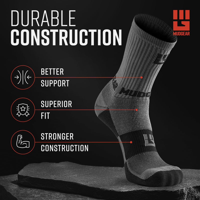 Load image into Gallery viewer, MudGear - Performance Hiking/Trekking Sock - Gray/Black (2 Pair Pack)