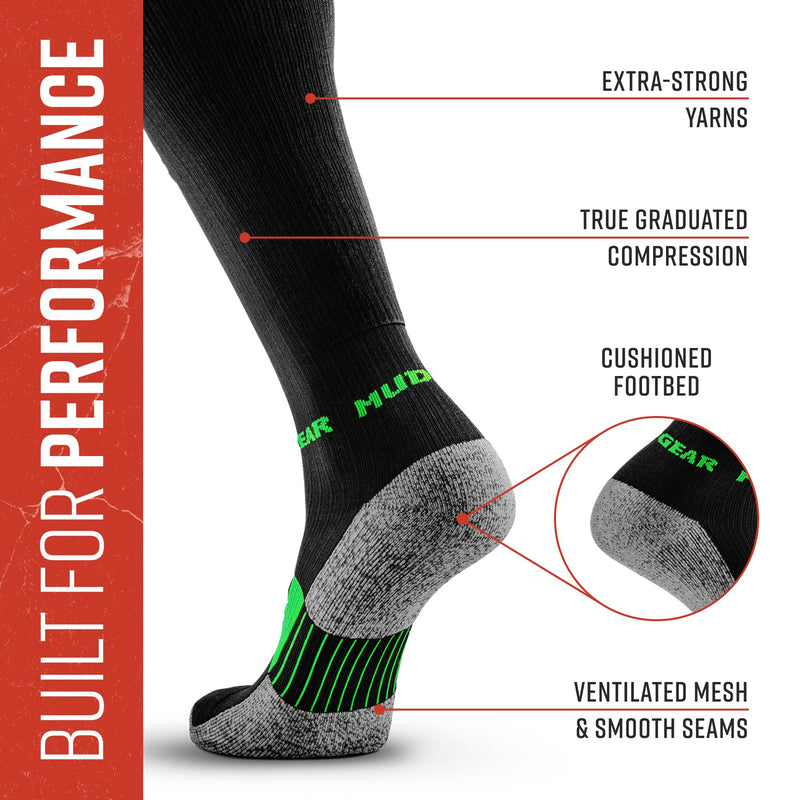 Load image into Gallery viewer, MudGear - Tall Compression Socks (Black/Green)