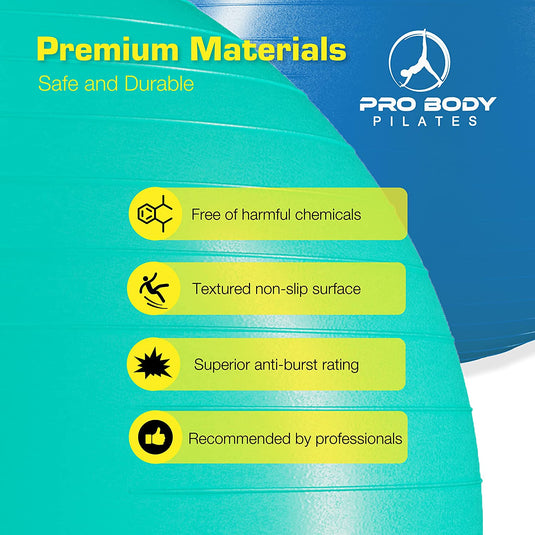 ProBody Pilates - Yoga Ball for Pregnancy, Fitness, Balance, Workout at Home, Office and Physical Therapy (Aqua)