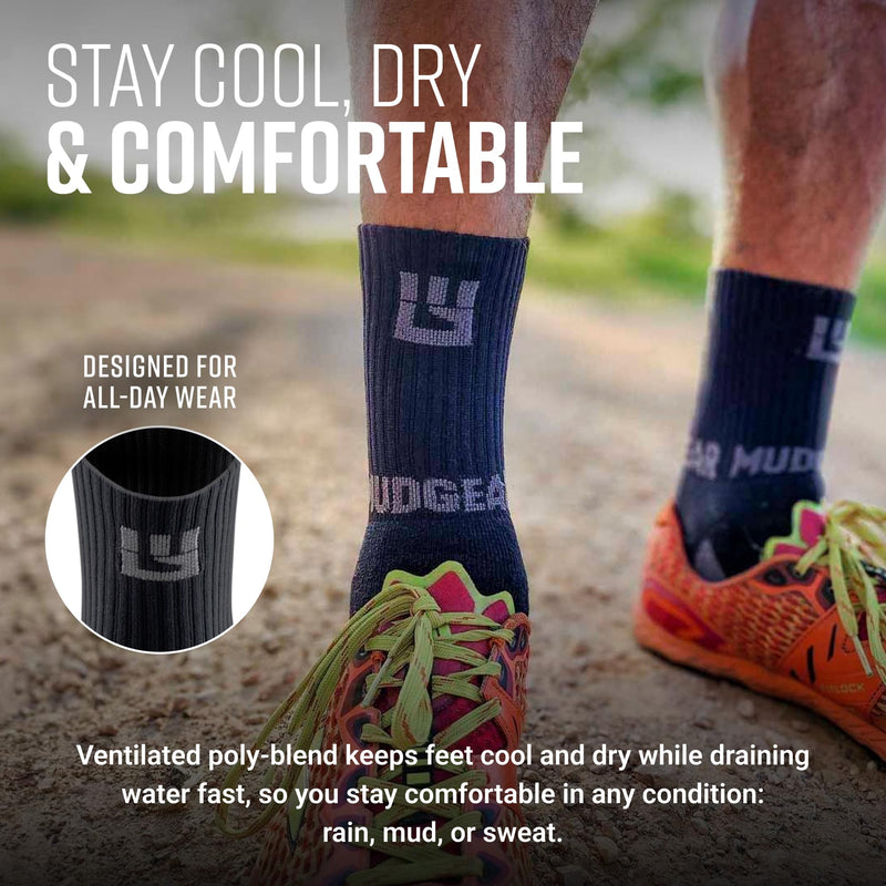 Load image into Gallery viewer, MudGear - 5" Crew Height Trail Running Sock (Black/Gray)