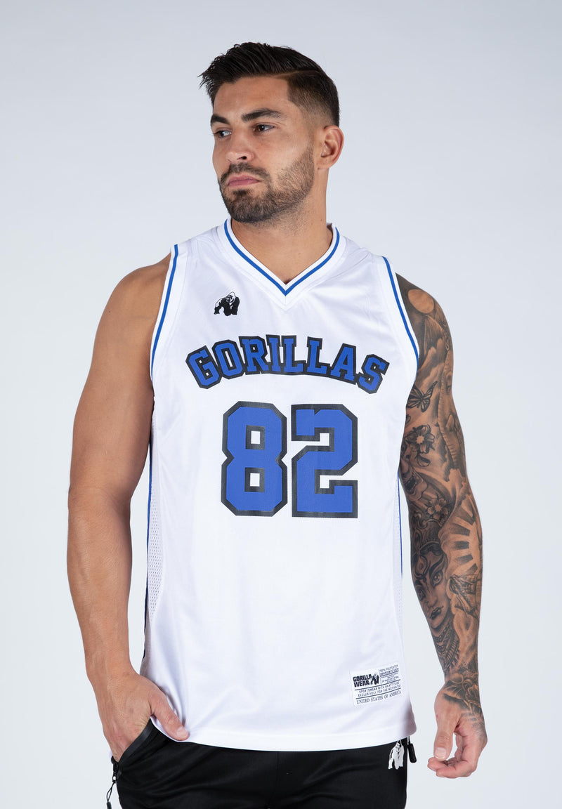 Load image into Gallery viewer, Gorilla Wear - San Mateo Jersey Tank Top - White/Blue