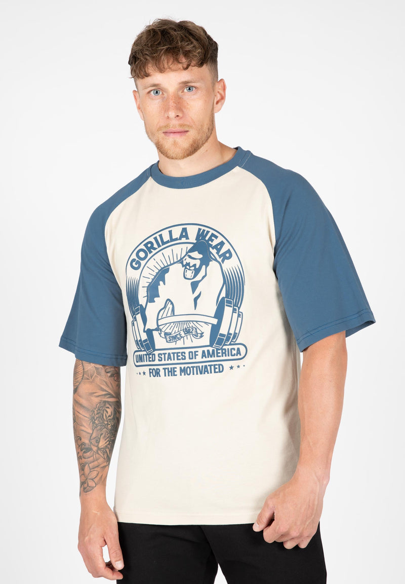 Load image into Gallery viewer, Gorilla Wear - Logan Oversized T-Shirt - Beige/Blue