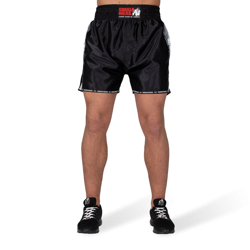 Load image into Gallery viewer, Gorilla Wear - Henderson Muay Thai / Kickboxing Shorts - Black/Gray - Muay Thai Shorts