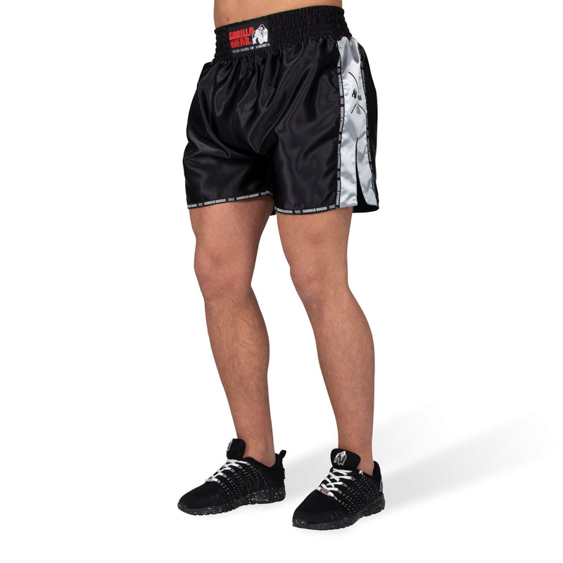Load image into Gallery viewer, Gorilla Wear - Henderson Muay Thai / Kickboxing Shorts - Black/Gray - Muay Thai Shorts