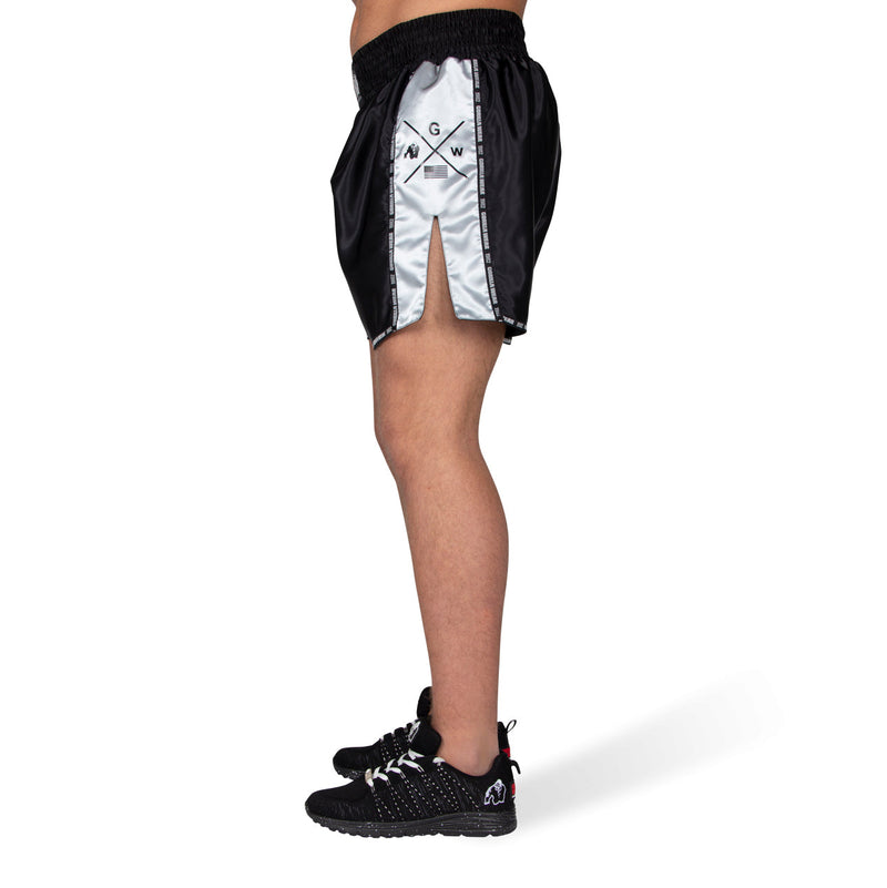 Load image into Gallery viewer, Gorilla Wear - Henderson Muay Thai / Kickboxing Shorts - Black/Gray - Muay Thai Shorts