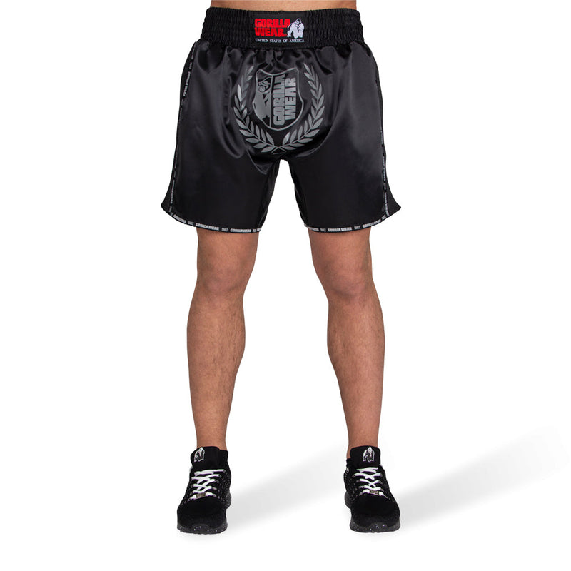 Load image into Gallery viewer, Gorilla Wear - Murdo Muay Thai / Kickboxing Shorts - Black/Gray