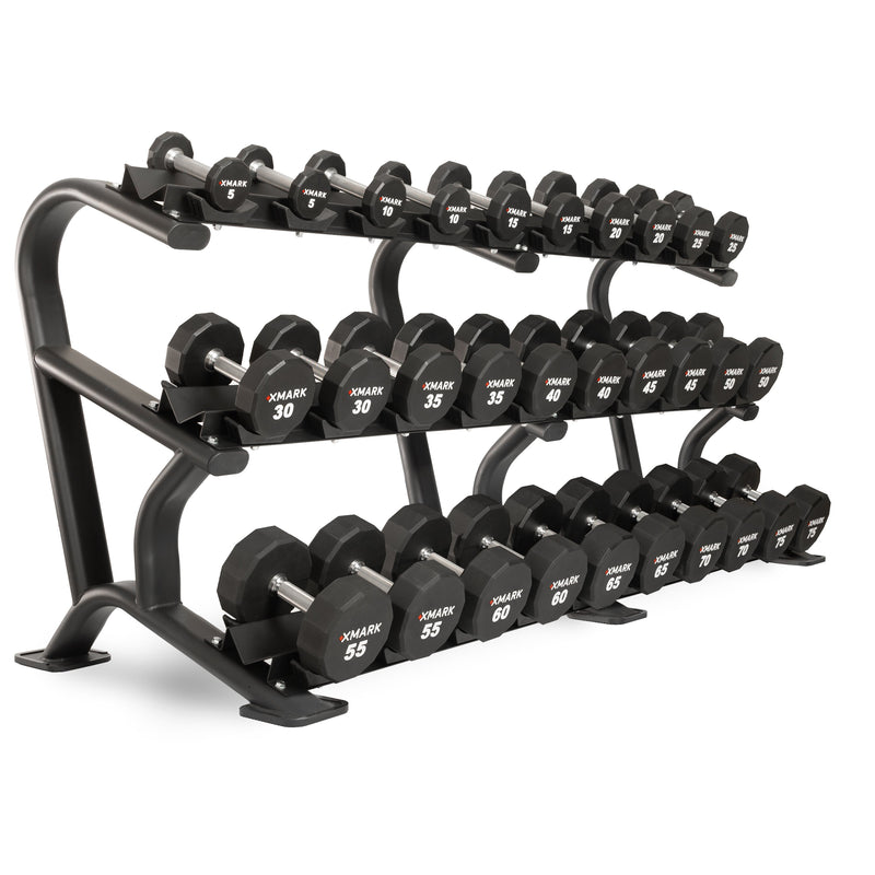 Load image into Gallery viewer, XMARK - 12-Sided Commercial Urethane Dumbbells (5-50 lb and 5-75 lb Sets)