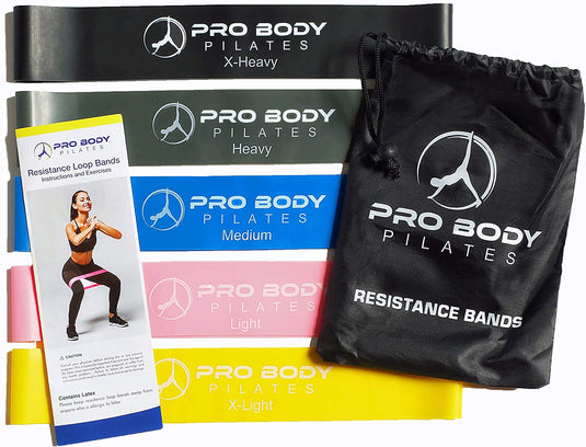 ProBody Pilates - Premium Set of 5 Exercise Bands to Complement Pilates, Yoga, Physical Therapy and Strength Training