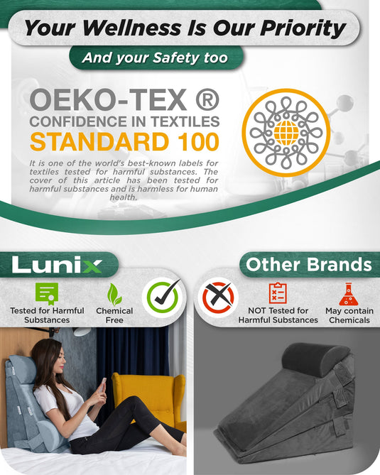 Lunix - LX11 5pcs Orthopedic Bed Wedge Pillow System, with Hot Cold Pack Gray