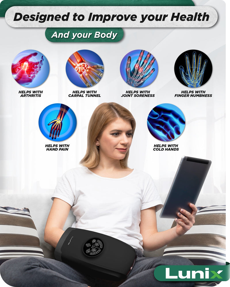 Load image into Gallery viewer, Lunix - LX3 Carpal Tunnel & Wrist Pain Relief Device, Heated Air Compression Hand Massager, Charcoal Black