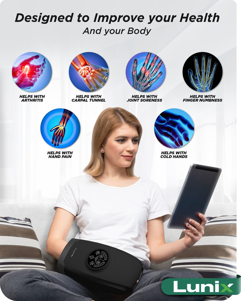 Load image into Gallery viewer, Lunix - LX33 Hand Massager with Red Light Therapy (Charcoal Black)
