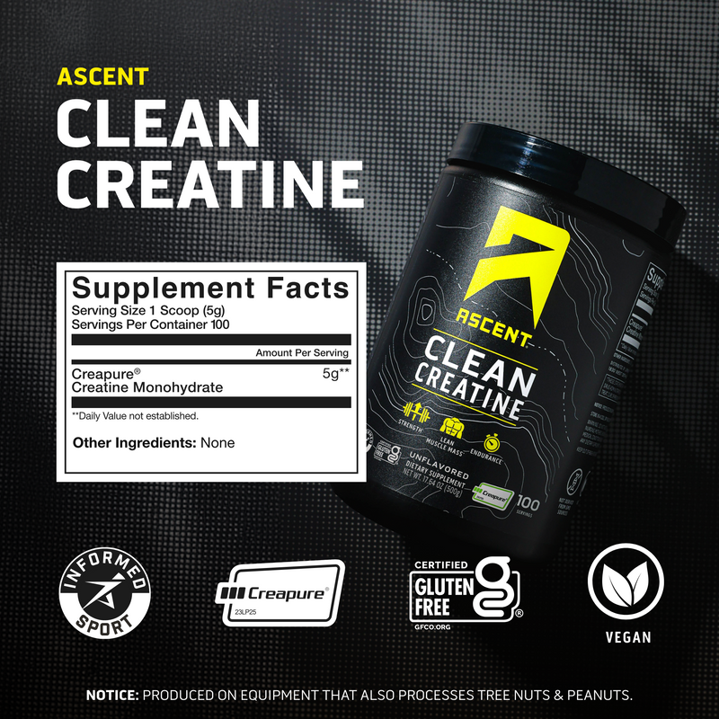 Load image into Gallery viewer, Ascent Clean Creatine supplement facts - 100% Creapure creatine monohydrate