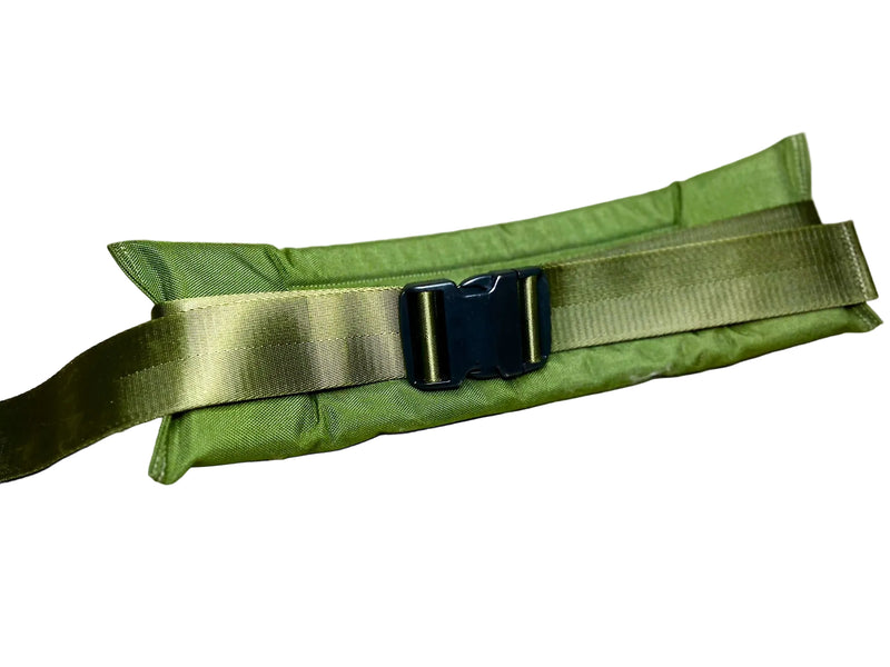 Load image into Gallery viewer, Green tactical belt with a black buckle on a concrete surface