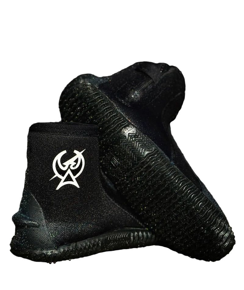 Load image into Gallery viewer, Black high-top sneakers with a logo on a white background