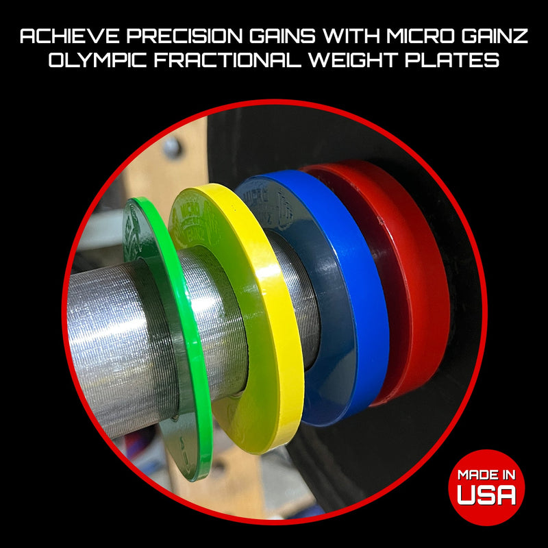 Load image into Gallery viewer, Micro Gainz - Multi-color Olympic Size Fractional Weight Plates Set of 10 Plates .25LB-1.25LB w/ Bag
