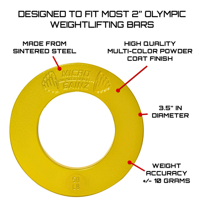 Load image into Gallery viewer, Micro Gainz - Olympic Size Fractional Weight Plates Pair of Yellow .50Lb Plates