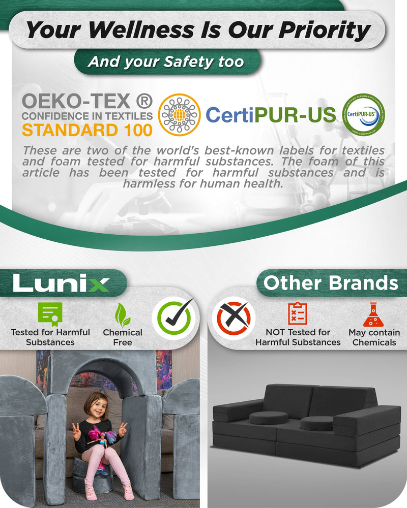 Load image into Gallery viewer, Lunix - LX15 14-Piece Play Couch Bundle (Stone Gray + Extra Serenity Blue Cover)