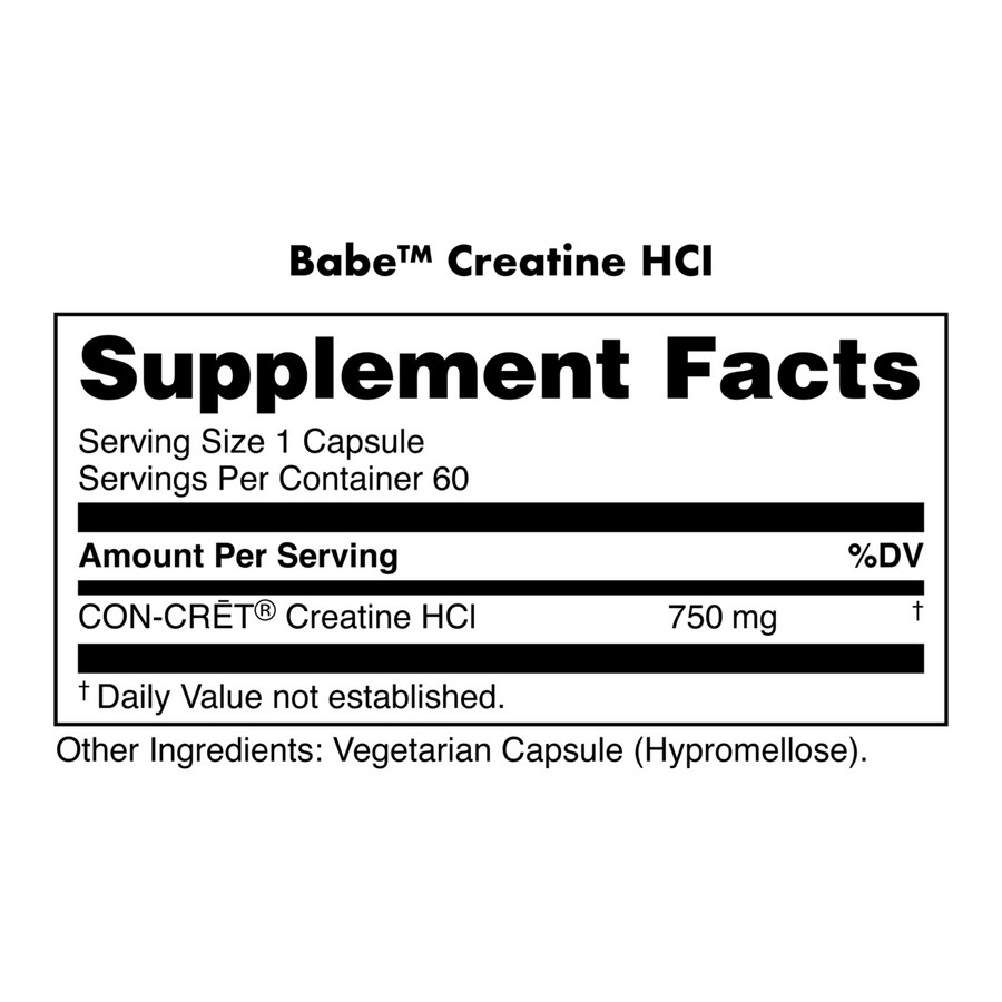 Babe - Creatine HCl Capsules nutrition facts label