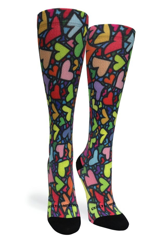 Load image into Gallery viewer, Crazy Compression - Stain Glass Hearts - (Standard & Extra Wide)