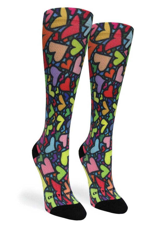 Load image into Gallery viewer, Crazy Compression - Stain Glass Hearts - (Standard & Extra Wide)