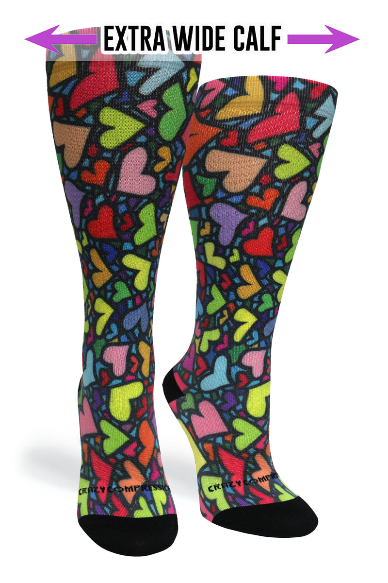 Load image into Gallery viewer, Crazy Compression - Stain Glass Hearts - (Standard & Extra Wide)