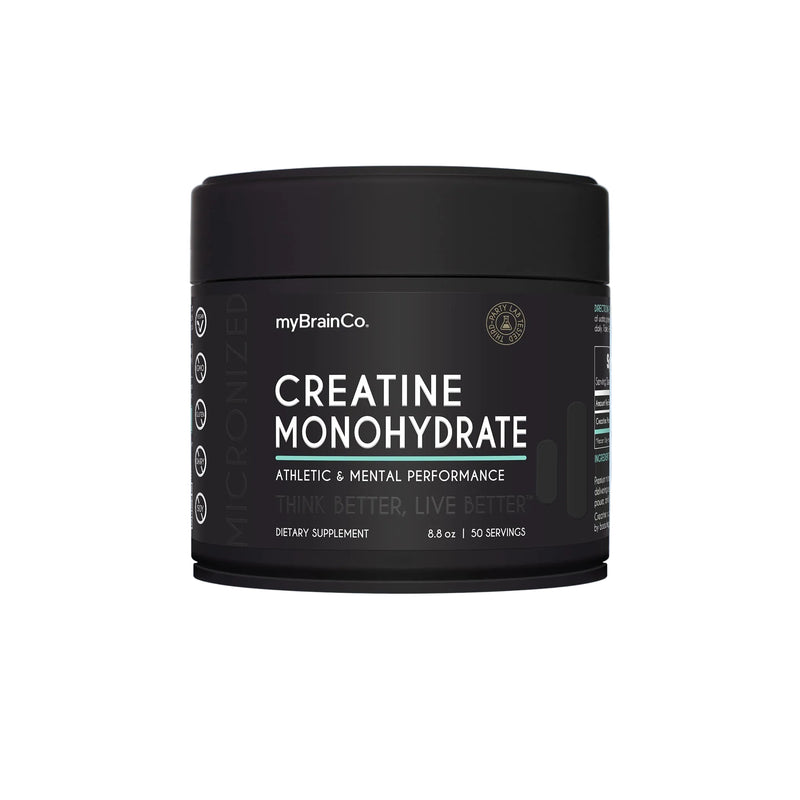 Load image into Gallery viewer, Black container of myBrainCo Creatine Monohydrate on a white background
