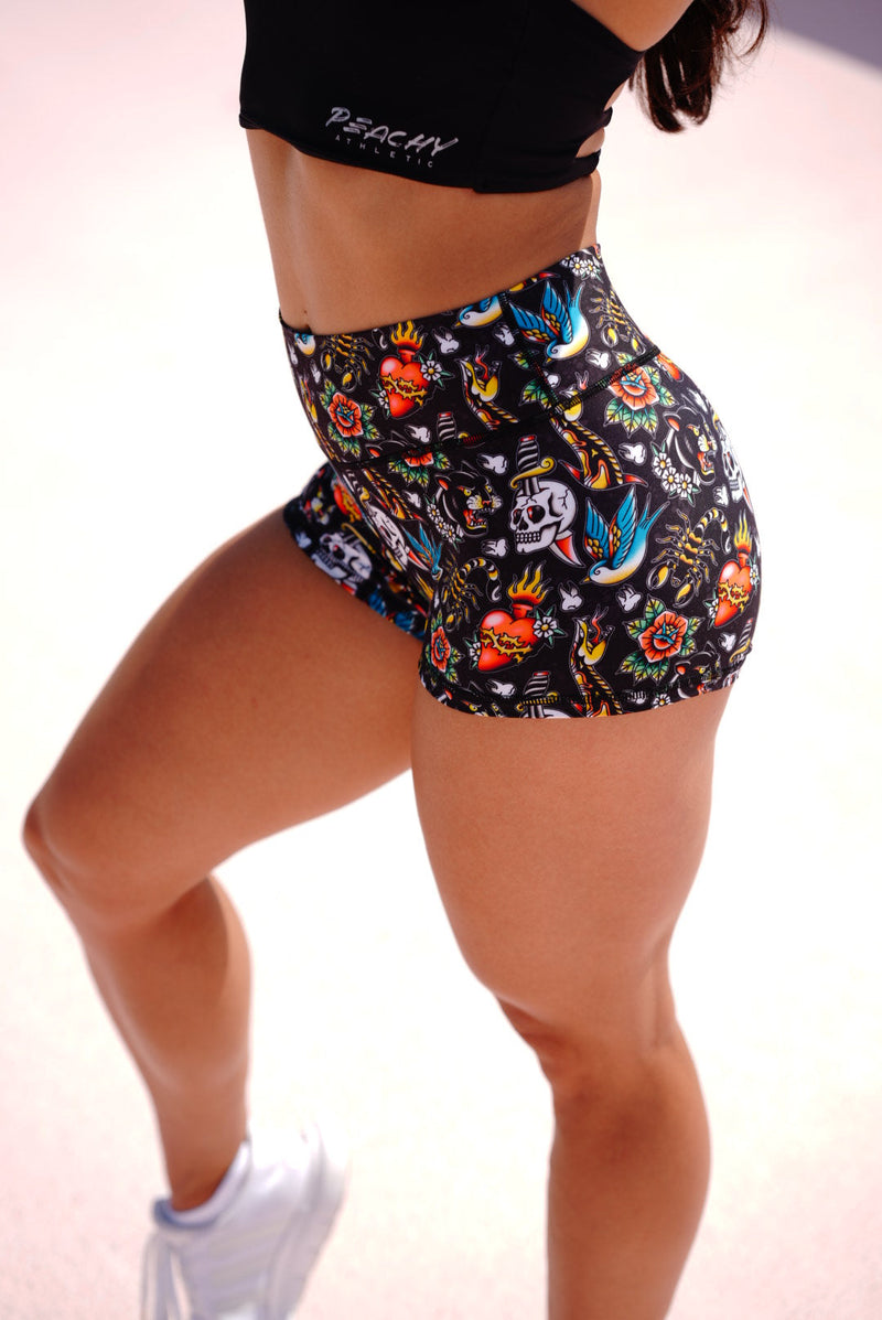 Load image into Gallery viewer, Peachy Athletic - Tatted & Torn Squat-Proof Gym Shorts - Unicorn Collection