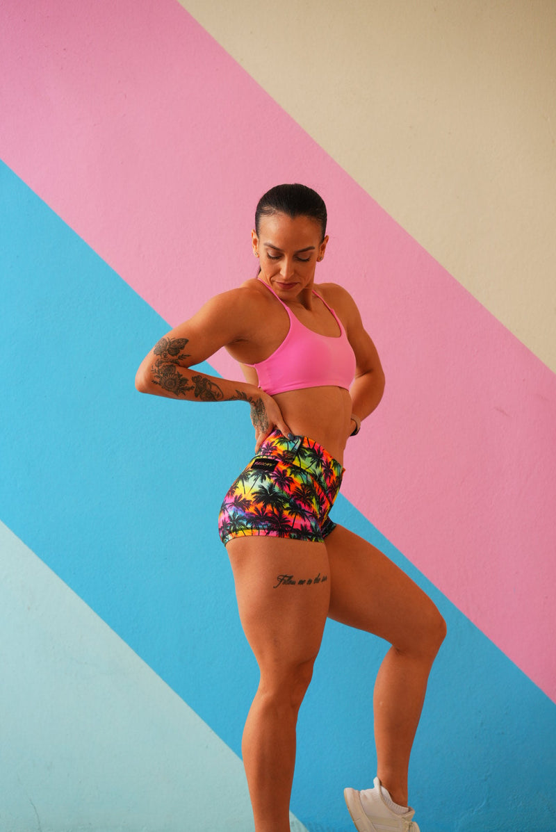 Load image into Gallery viewer, Peachy Athletic - Paradise Palms Squat-Proof Gym Shorts