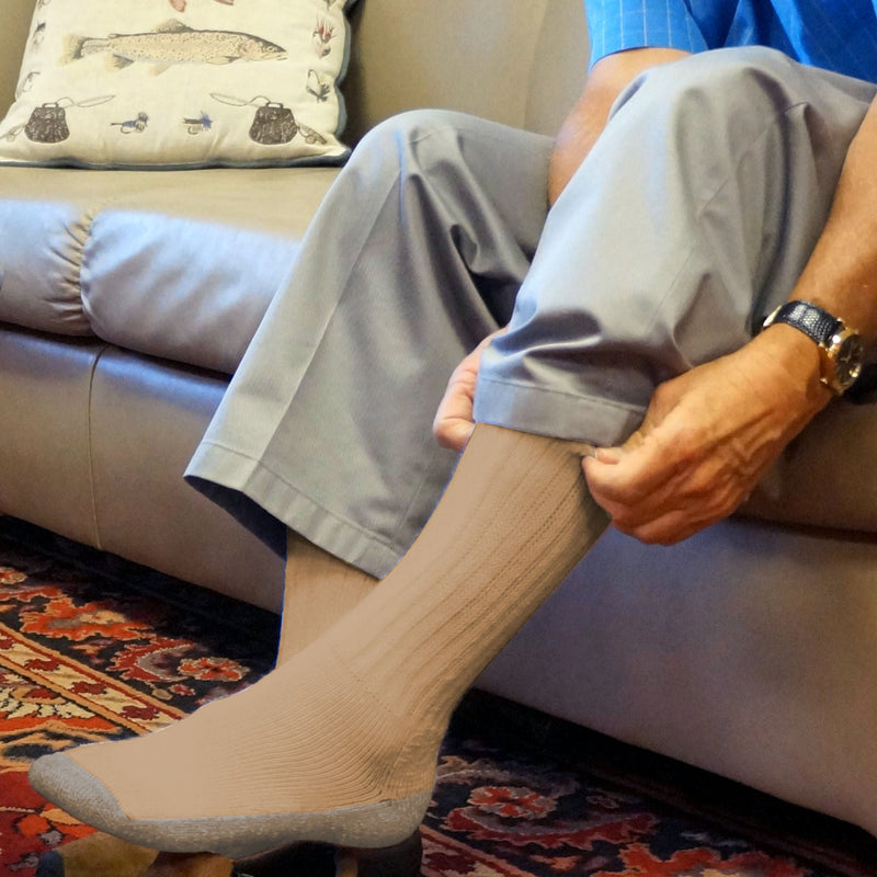 Load image into Gallery viewer, Crazy Compression - Cozy Diabetic Comfort Relax Fit Khaki Crew Socks