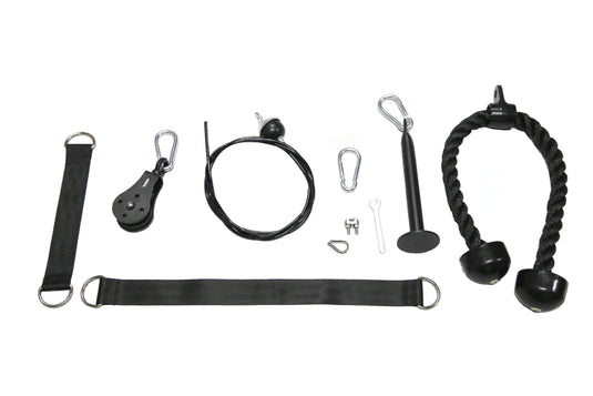 Hulkfit - Cable Pulley System with Tricep Rope, Straight bar, and D-Row