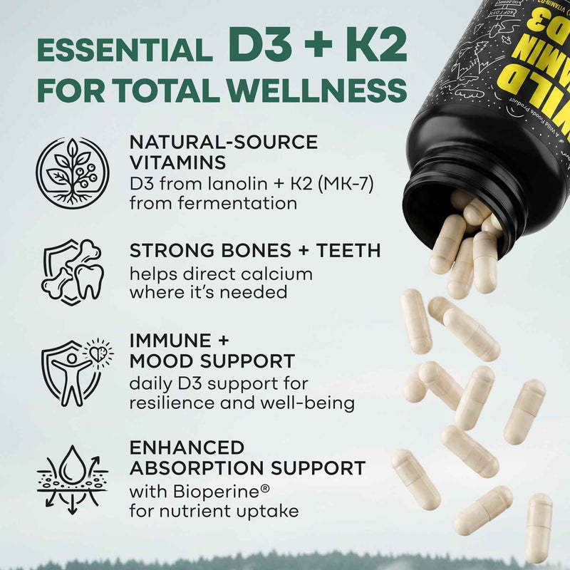 Load image into Gallery viewer, Wild Foods - Vitamin K2 + D3 + Black Pepper Extract - Vitamins & Supplements