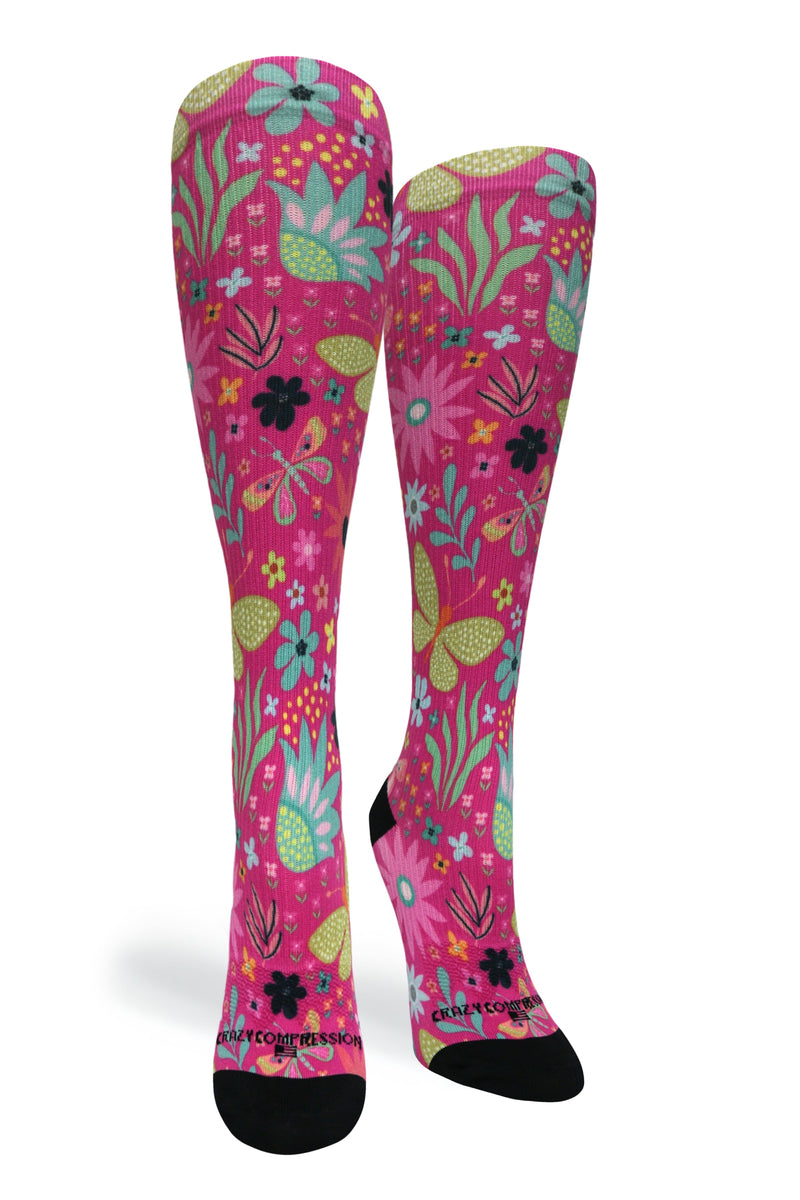 Load image into Gallery viewer, Crazy Compression - Magenta Florals - (Standard & Extra Wide)