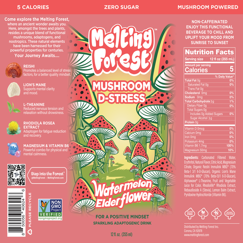 Load image into Gallery viewer, Melting Forest - Mushroom D-Stress Drink 12 Pack - Watermelon Elderflower