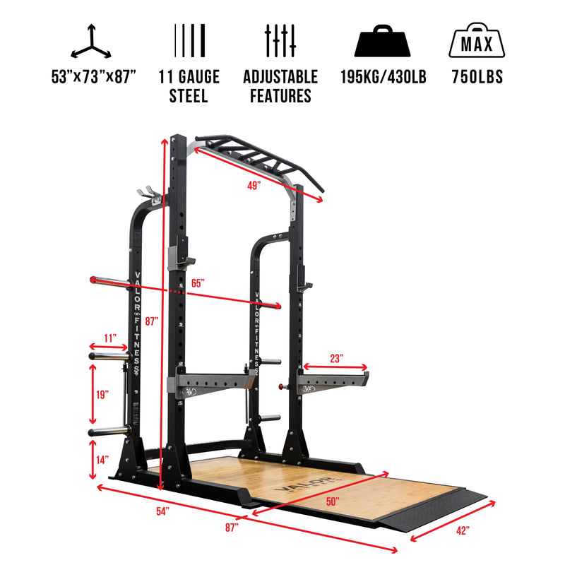 Load image into Gallery viewer, Valor Fitness - 3x3 Half Rack w/ Platform, Multi Grip Bar, and Plate Storage