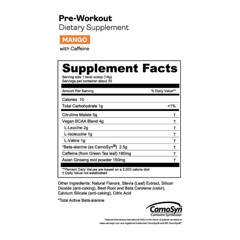 Load image into Gallery viewer, Gnarly Pre-Workout Mango Caffeinated - Nutrition Facts Panel
