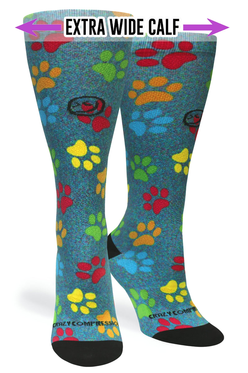 Load image into Gallery viewer, Crazy Compression - Paw Prints Station Blue - (Standard & Extra Wide)