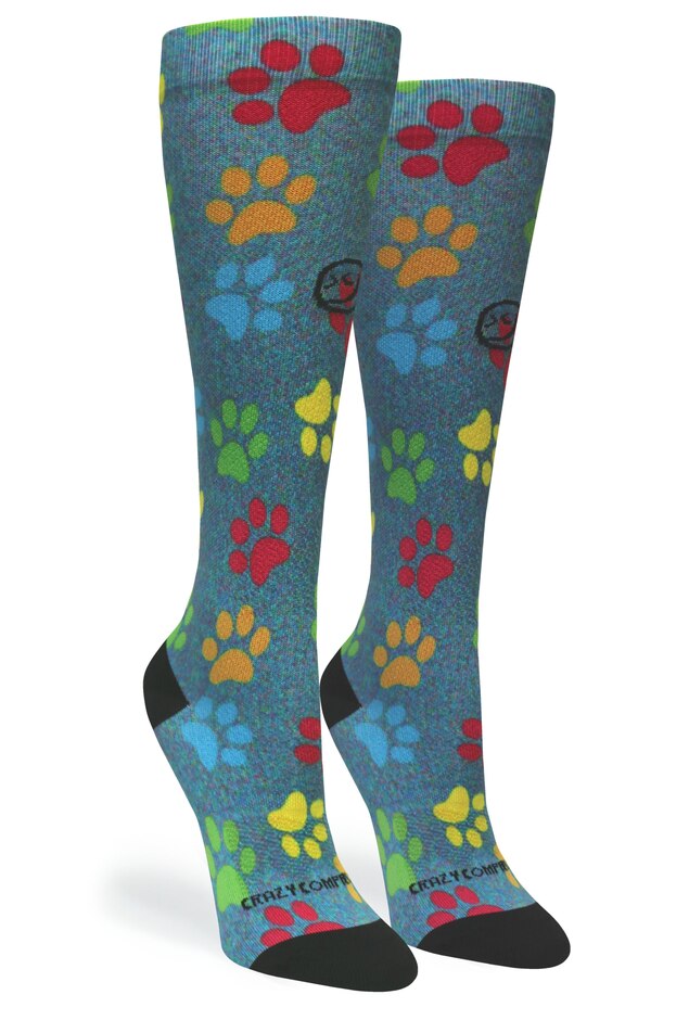 Load image into Gallery viewer, Crazy Compression - Paw Prints Station Blue - (Standard & Extra Wide)
