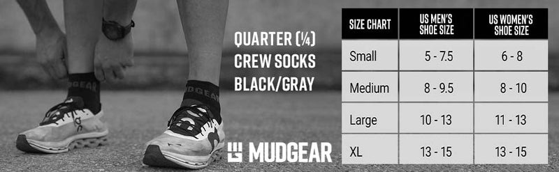 Load image into Gallery viewer, MudGear - Quarter (¼) Crew Socks - Black/Gray (2 pair pack)