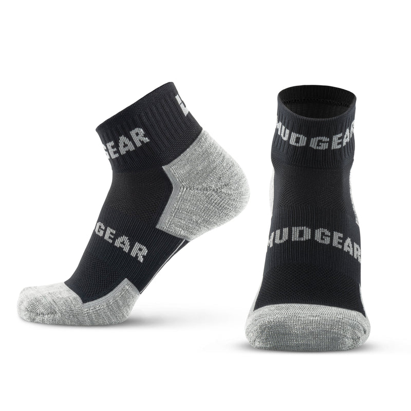 Load image into Gallery viewer, MudGear - Quarter Crew Merino Wool Socks (Black/Gray, 1 Pair)