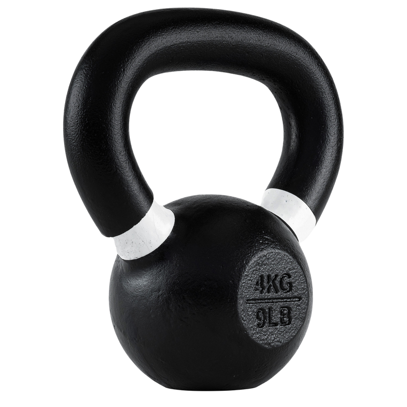 Load image into Gallery viewer, Black kettlebell with weight marking on a white background