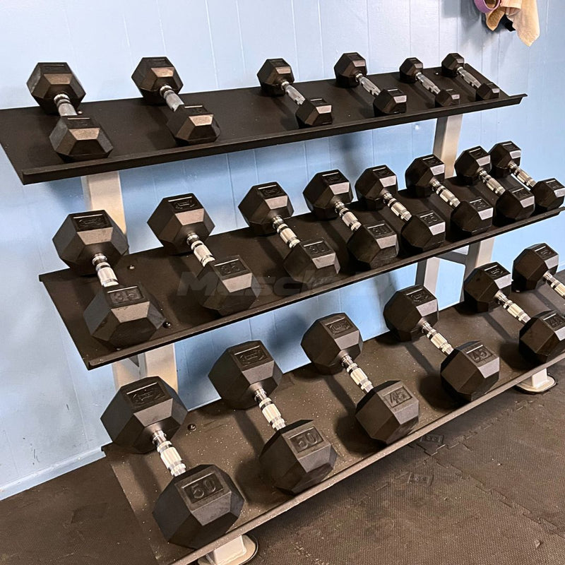 Load image into Gallery viewer, Muscle D Fitness - Rubber Hex Dumbbell Set - Steel Handle - Quality knurling - Weightlfting